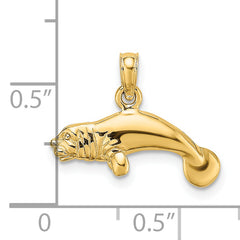 14K 3-D Polished Swimming Manatee Charm
