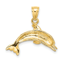 14K Textured/Polished Dolphin Jumping Charm