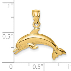 14K Textured/Polished Dolphin Jumping Charm