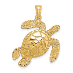 14K Large Textured Swimming Sea Turtle Charm