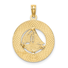14K TURKS AND CAICOS Circle w/ Sailboat Charm