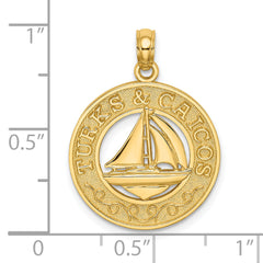 14K TURKS AND CAICOS Circle w/ Sailboat Charm