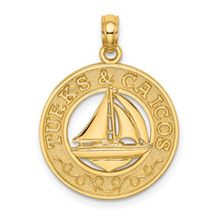 14K TURKS AND CAICOS Circle w/ Sailboat Charm