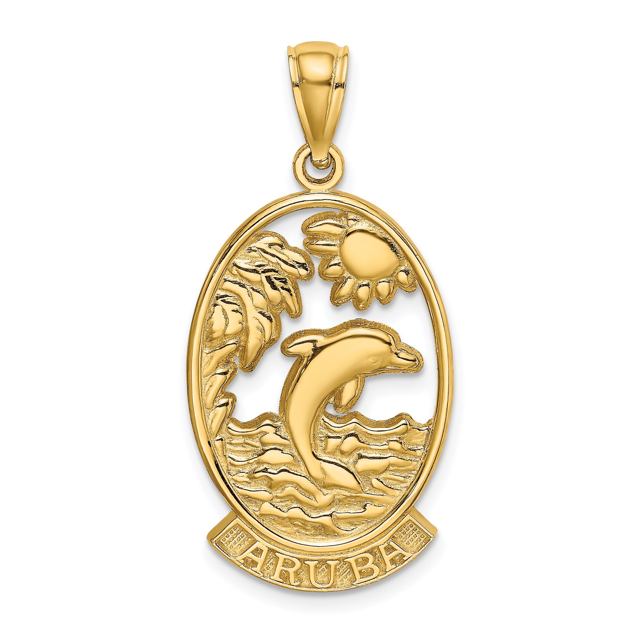 14K ARUBA W/ Dolphin Sunset In Frame Charm