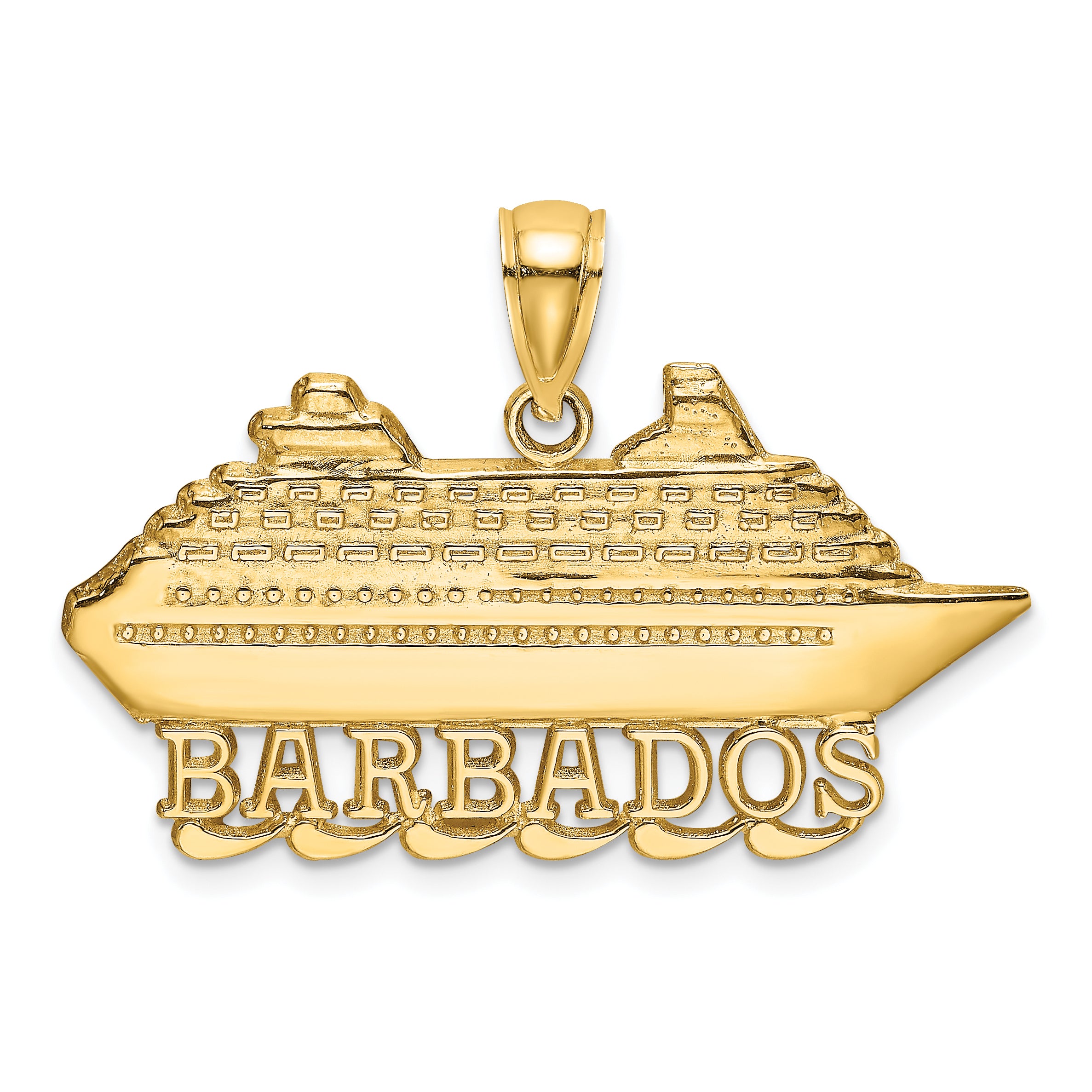 14K Polished BARBADOS Cruise Ship Charm