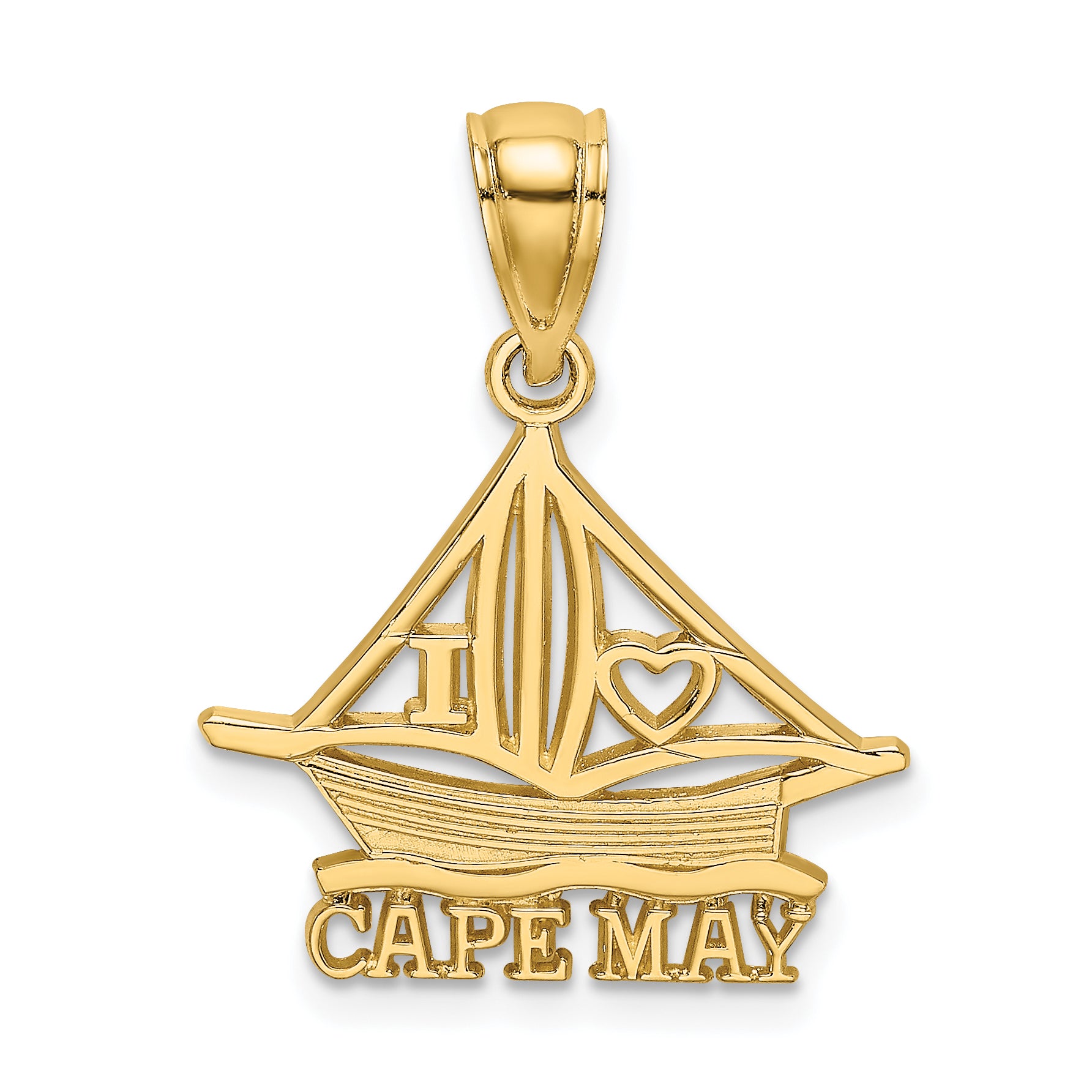 14K I HEART CAPE MAY w/ Cut-Out Boat Charm