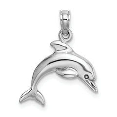 14K White Gold 3-D Dolphin Jumping Charm