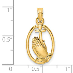 14K Praying Hands and Cross In Oval Charm