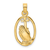14K Praying Hands and Cross In Oval Charm