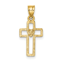 14K Cut-Out Cross w/ Heart Charm