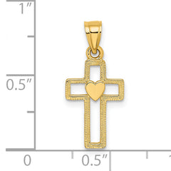 14K Cut-Out Cross w/ Heart Charm