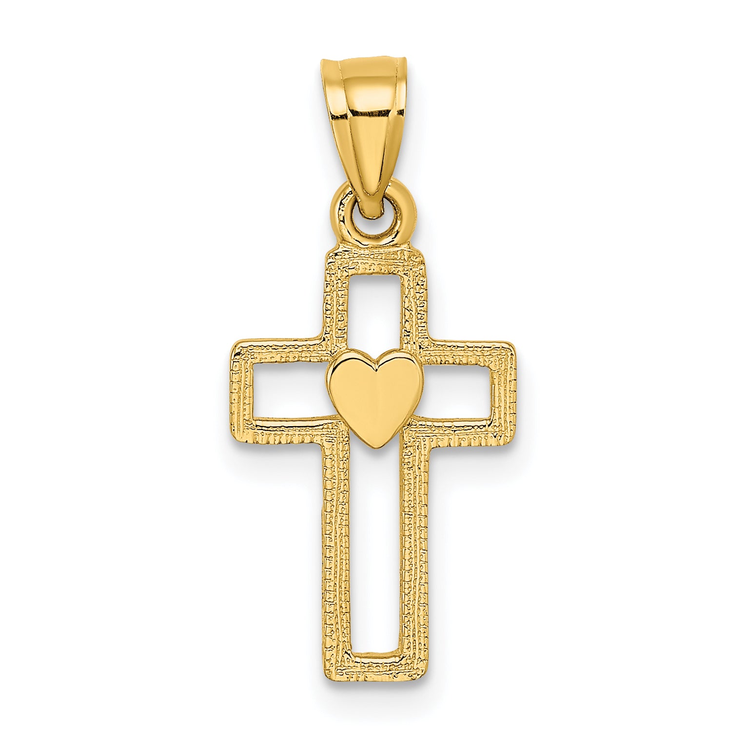 14K Cut-Out Cross w/ Heart Charm