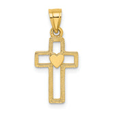 14K Cut-Out Cross w/ Heart Charm