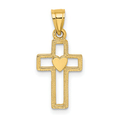 14K Cut-Out Cross w/ Heart Charm