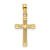 14K Textured w/ Center Heart Small Cross Charm