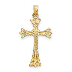 14K Polished and Engraved Cross W/ Heart Charm