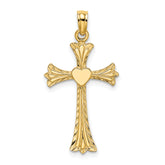 14K Polished and Engraved Cross W/ Heart Charm