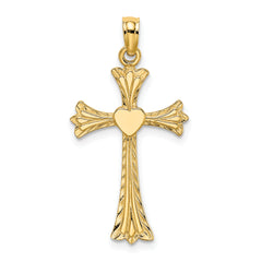 14K Polished and Engraved Cross W/ Heart Charm