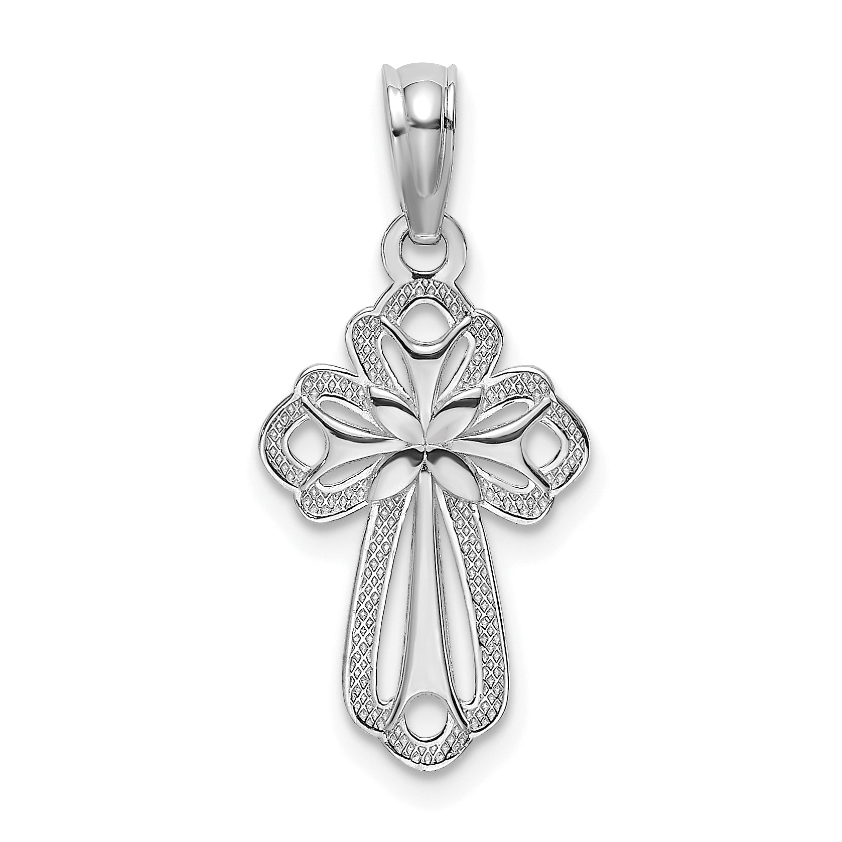 14K White Gold Cut-Out Polished and Textured Cross Charm