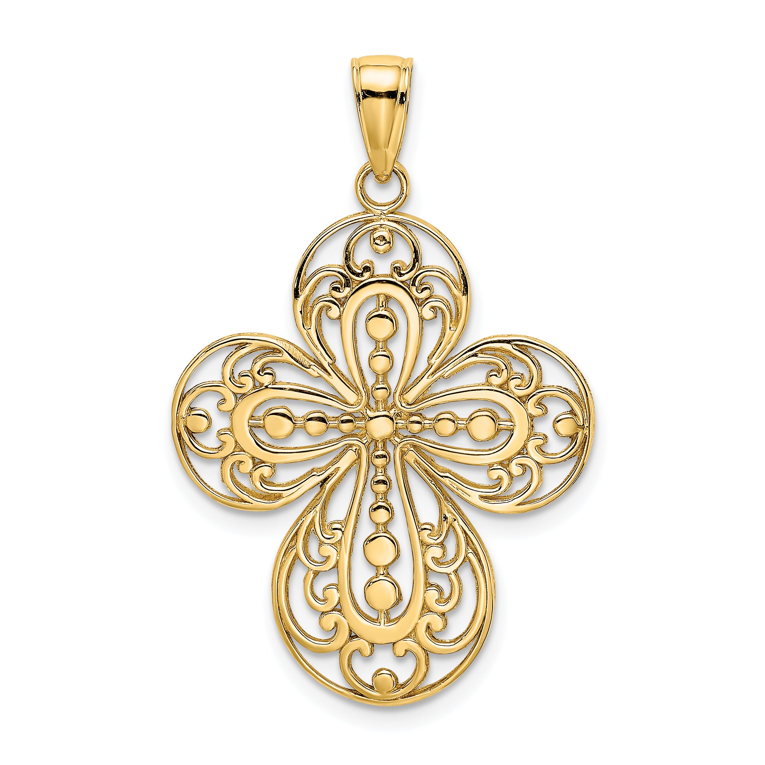 14K Cut-Out w/ Rounded Tips Filigree Cross Charm