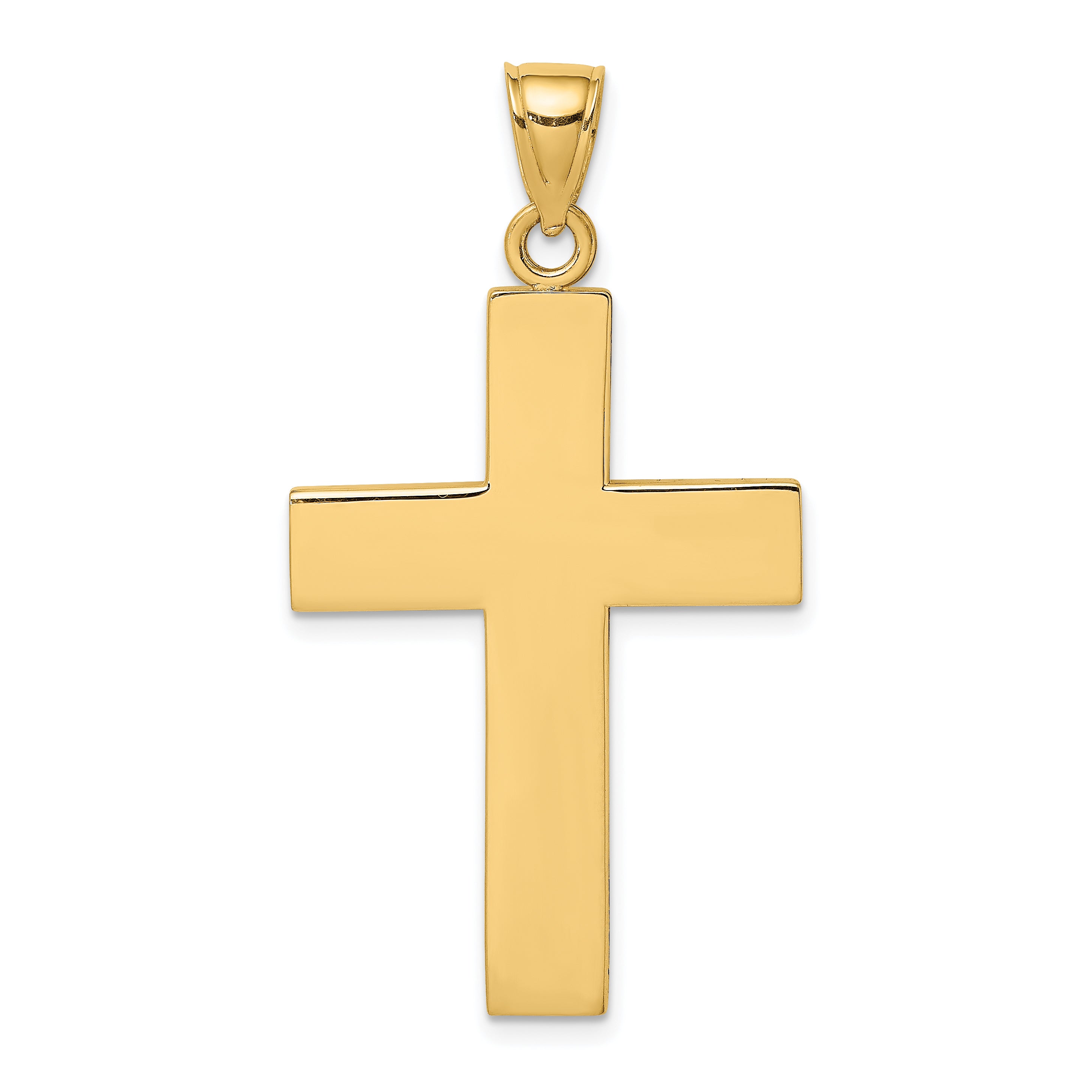 14K Polished Large Block Cross w/Open Back Charm