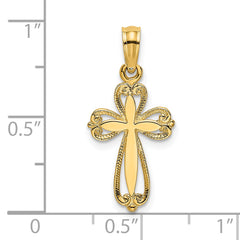 14K Polished and Cut-Out Engraved Cross Charm