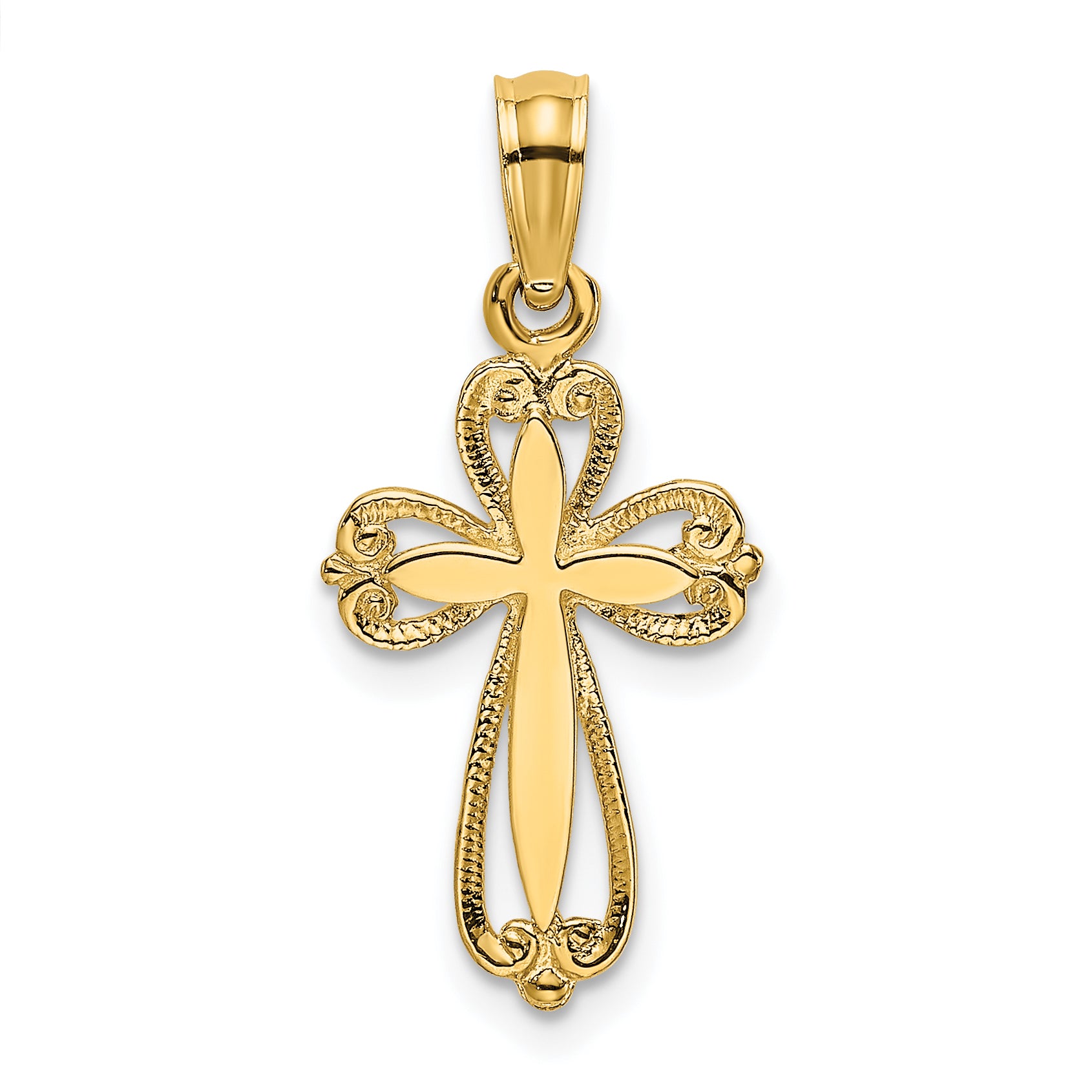 14K Polished and Cut-Out Engraved Cross Charm