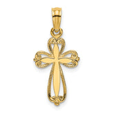 14K Polished and Cut-Out Engraved Cross Charm