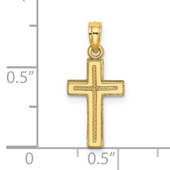 14K 2-D Polished Textured Cross Charm