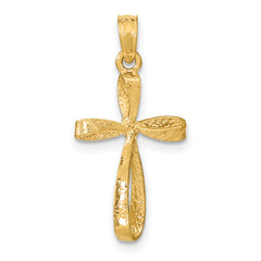 14K 3-D Engraved Polished Twisted Cross Charm
