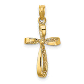 14K 3-D Engraved Polished Twisted Cross Charm