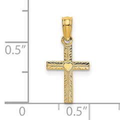 14K Polished Mini Cross w/ Heart Charm