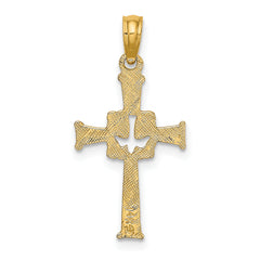 14K Polished and Engraved Cross and Dove Charm