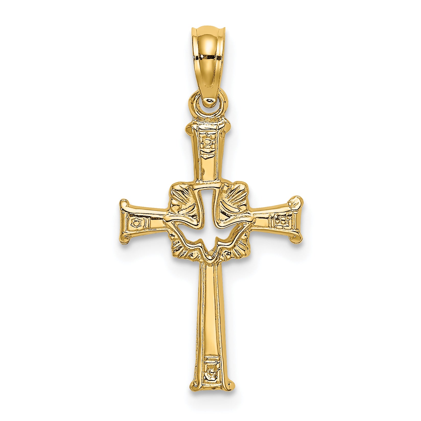 14K Polished and Engraved Cross and Dove Charm