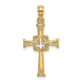 14K Polished and Engraved Cross and Dove Charm