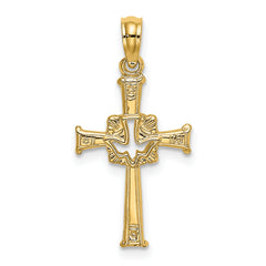 14K Polished and Engraved Cross and Dove Charm
