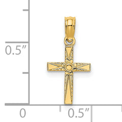 14K Polished and Engraved Mini Cross W/ Flower Charm