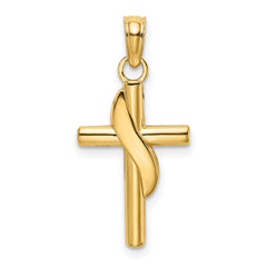 14K Polished W/ Banner Cross Charm