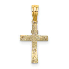 14K Textured Mini Cross w/ Heart Charm