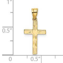 14K Polished and Engraved Cross W/ Heart Center Charm