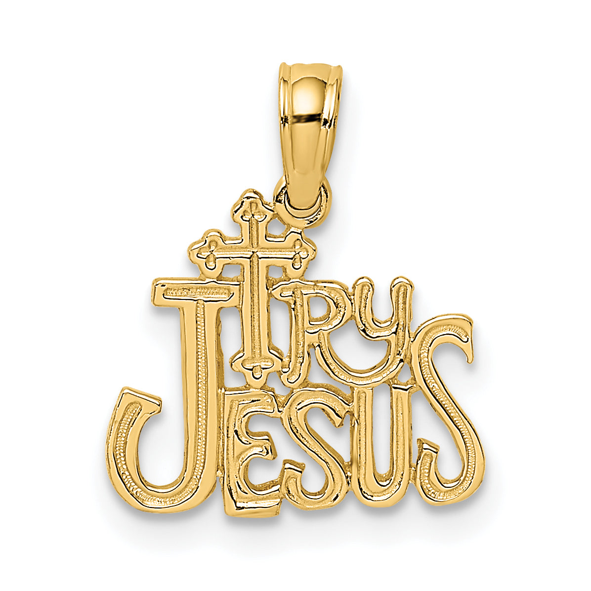 14K Polished and Engraved TRY JESUS Charm