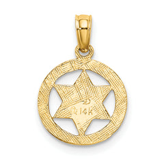 14K Engraved Star Of David In Circle Charm