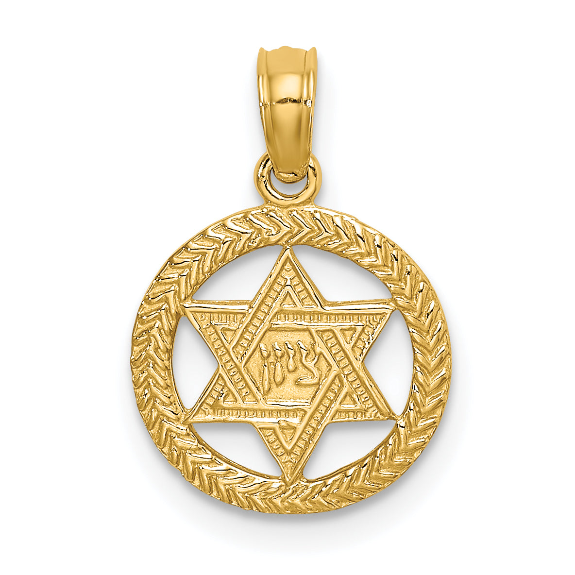 14K Engraved Star Of David In Circle Charm
