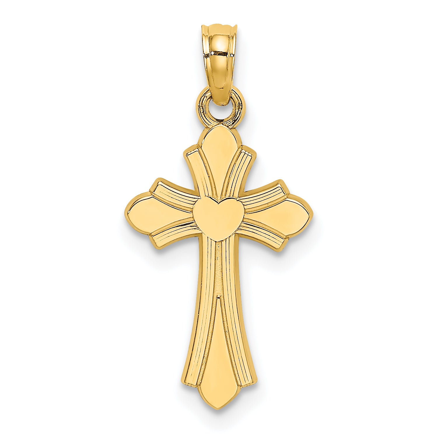14K Polished Cross w/ Heart Charm