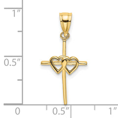 14K Polished Double Hearts On Stick Cross Charm