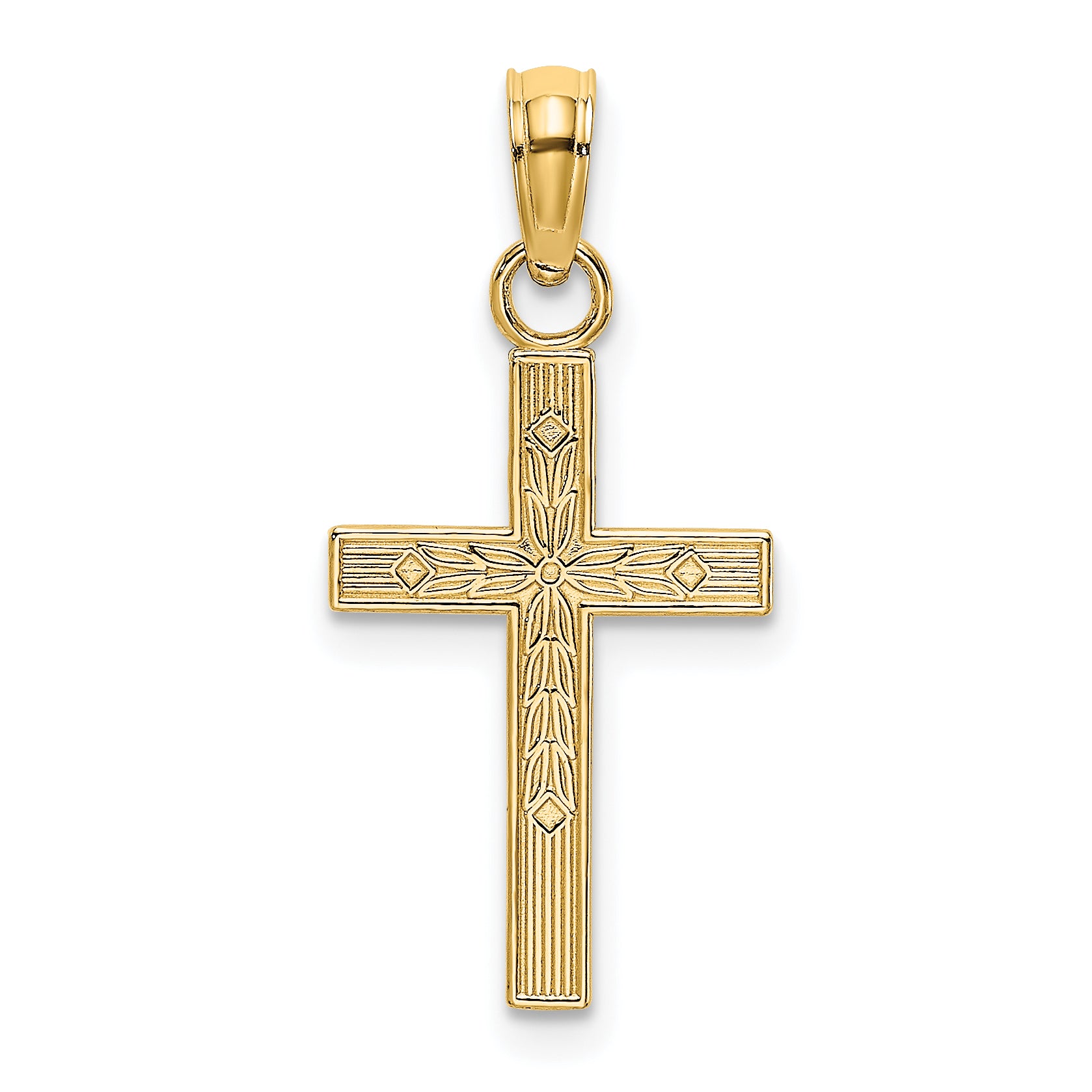 14K Textured Center Block Cross Charm