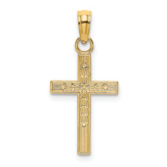 14K Textured Center Block Cross Charm