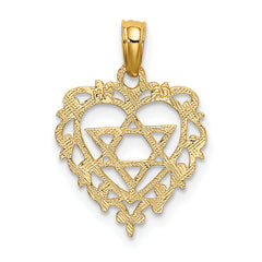 14K Textured Star Of David In Heart Charm