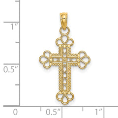 14K Textured and Cut-Out W/ Rope Frame Block Cross Charm