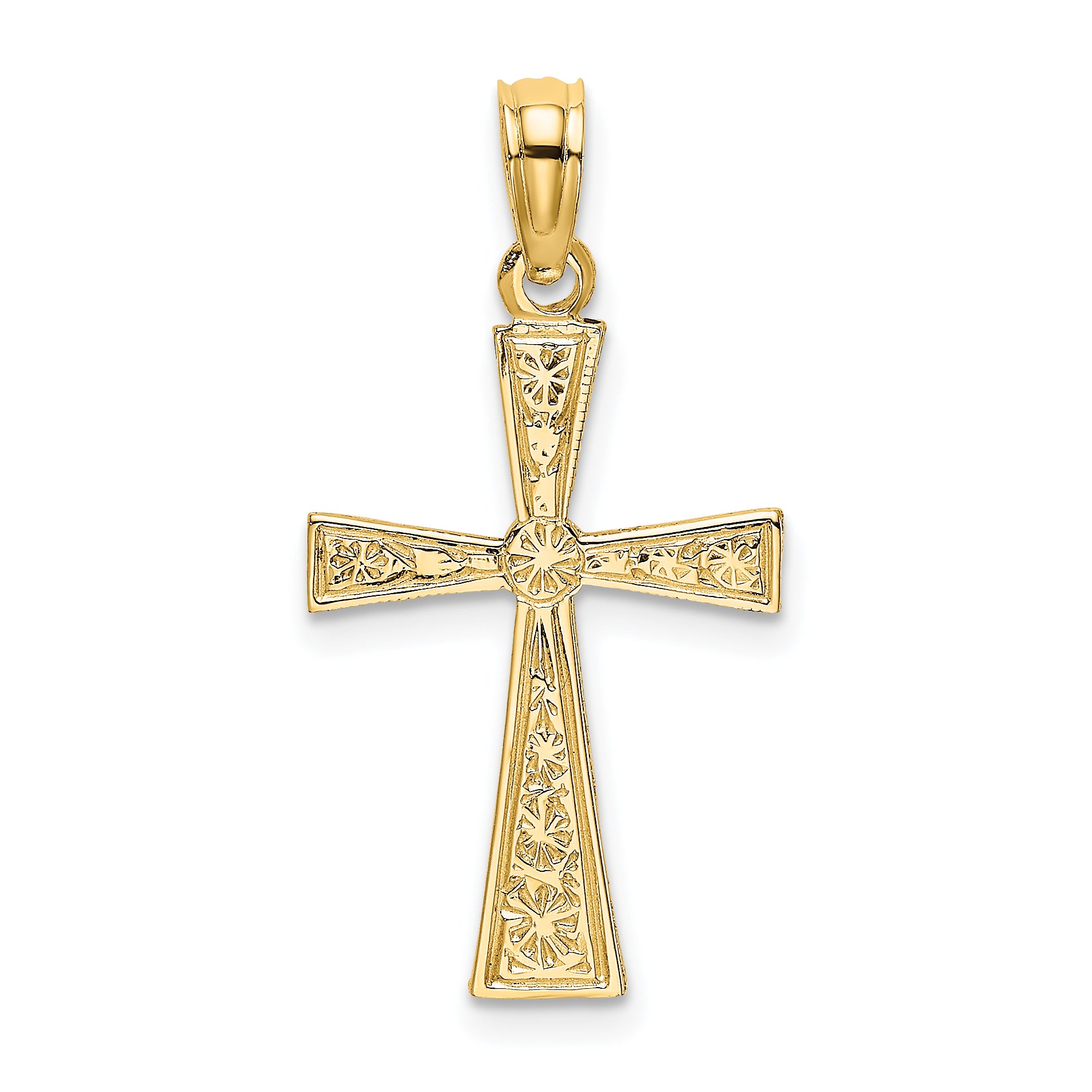 14K Engraved Cross W/Flared Tips Charm